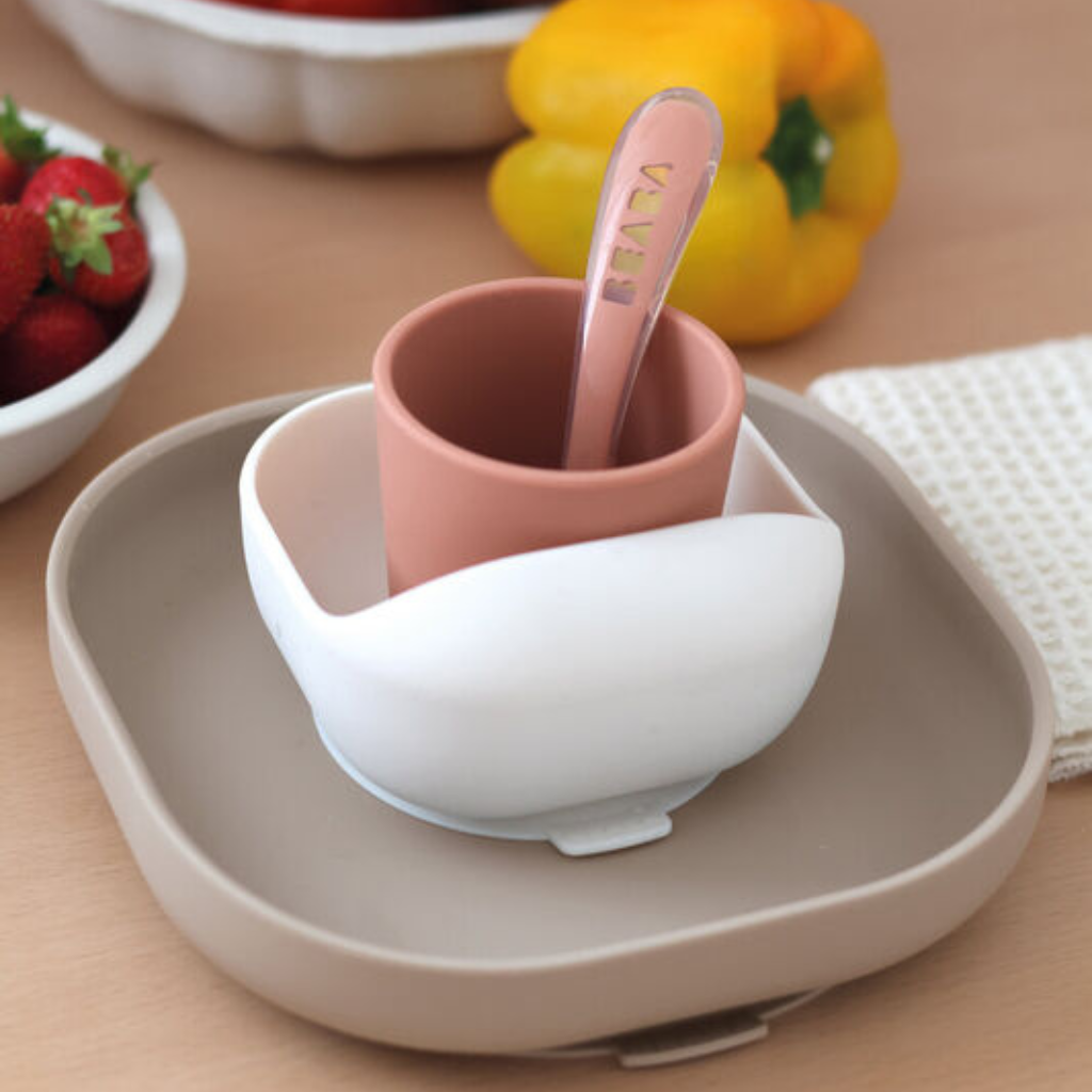 Béaba Set de repas en silicone Terracotta/Sand - 4 pièces