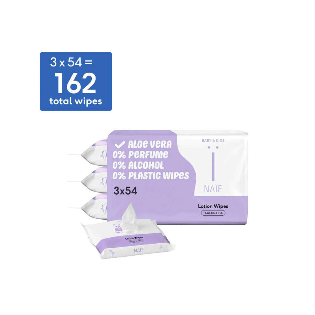Naïf Vochtige billendoekjes Plastic Free Lotion Wipes 3 x 54 stuks