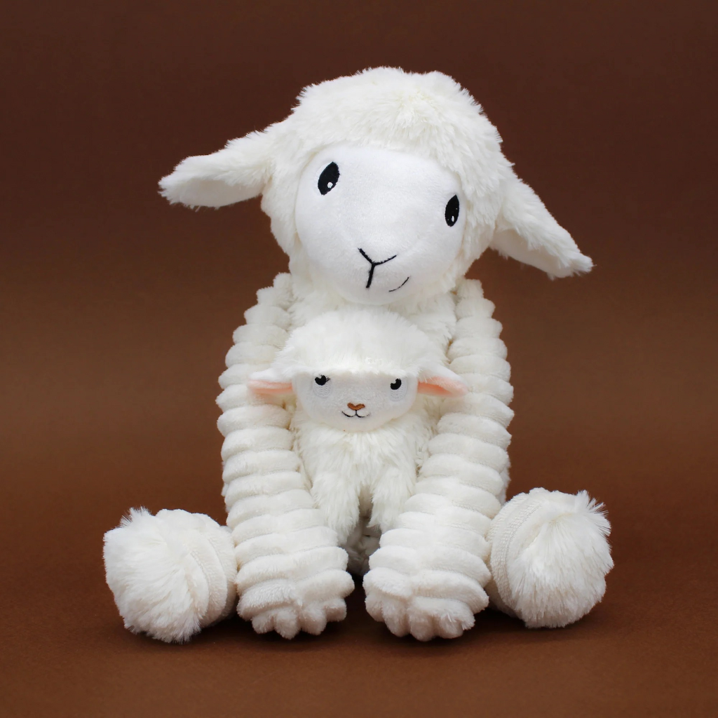 Les Déglingos Peluche Olou mouton Maman et Bébé blanc Ptipotos