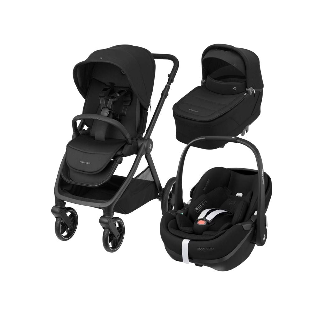 Maxi-Cosi Kinderwagen 5-in-1 Oxford Twillic Black + Sense draagmand + adapter + autostoel Pebble 360 pro 2 + basis Familyfix 360 Pro