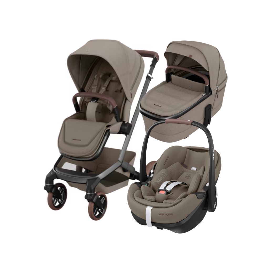 Maxi-Cosi Kinderwagen 4-in-1 Fame Twillic Truffles + draagmand + Autostoel Pebble 360 pro 2 + basis Familyfix 360 Pro