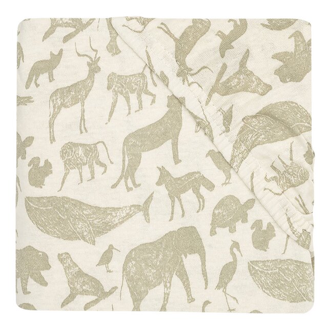 Jollein Hoeslaken voor bed Animals Olive Green B 60 x L 120 cm