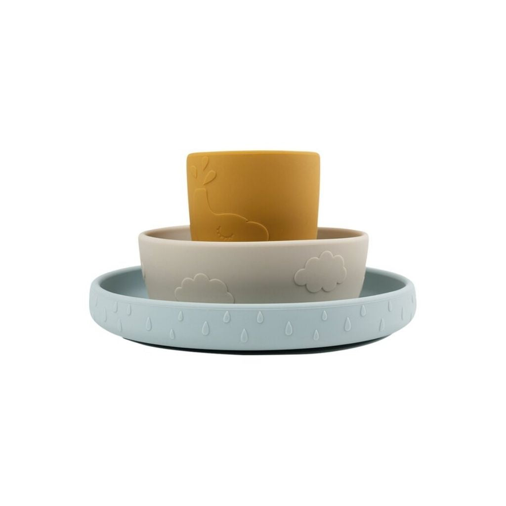 Done by Deer Set repas 3 pièces Stick & Stay Deer Friends Blue/Mustard/Sand