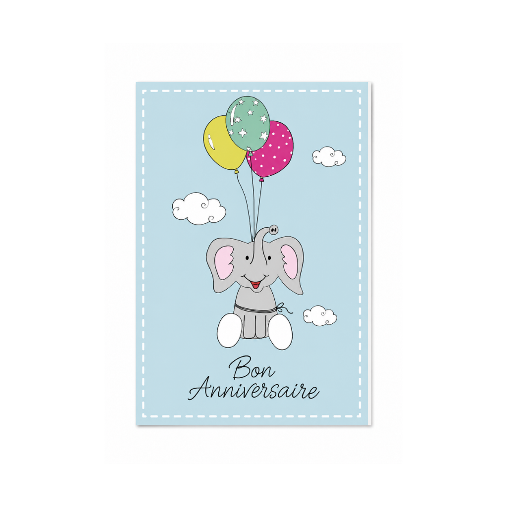 Wenskaart - Bon anniversaire olifant - 3 FR