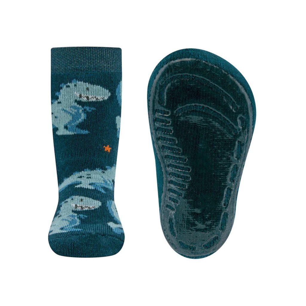 Ewers Paire de chaussettes antidérapantes Dino bleu