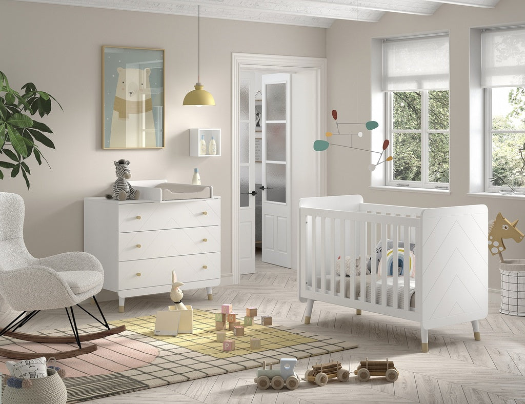 Jaxx Chambre de bebe 3 pièces (lit - commode - armoire 3 portes) Billy Rose Terra-blanc