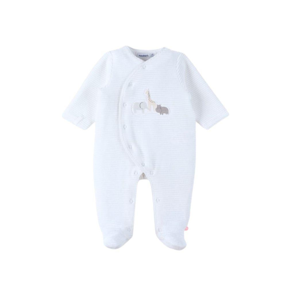 Noukies pyjama wit sluiting vooraan zoo family velours m50 uniseks 0
