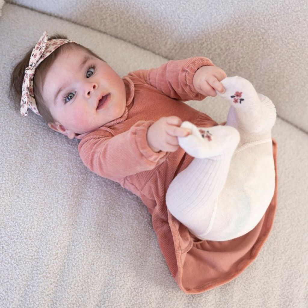Feetje Jurk velours rib - Woodland Bloom Mauve Meisje