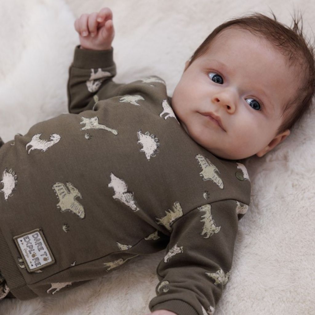 Feetje Sweater AOP - Rawrsome Olive Jongen