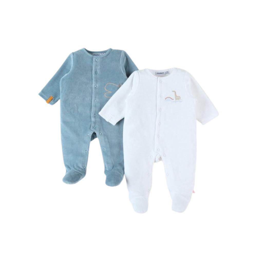 Noukies Pyjama Jurassic Friends velours 1 maand blauw - 2 stuks
