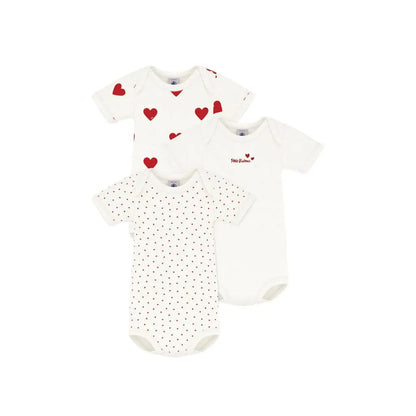 Petit Bateau Body à manches courtes Coeur - 3 pièces