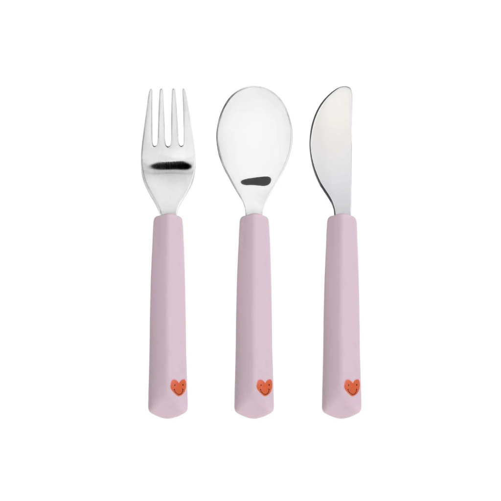 Lässig Vork, lepel en mes Happy Rascals Heart Lavender