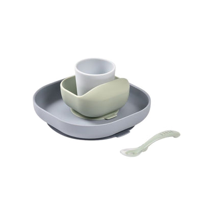 Béaba Set De Repas en silicone Couleur Galet - 4 Pièces