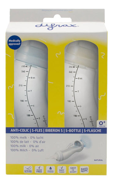 Difrax Biberon en S Natural 250 ml Ice/Popcorn - 2 pièces