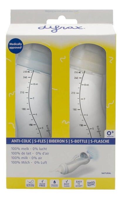 Difrax Biberon en S Natural 250 ml Ice/Popcorn - 2 pièces
