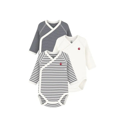 Petit Bateau Body cache-coeur et manches longues Rayures - 3 pièces