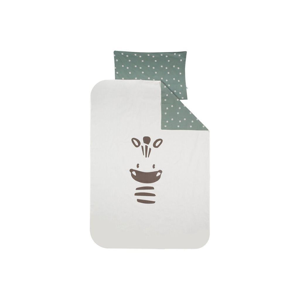 Dreambee Drap-housse pour lit Flo vert/écru coton - 2 pièces