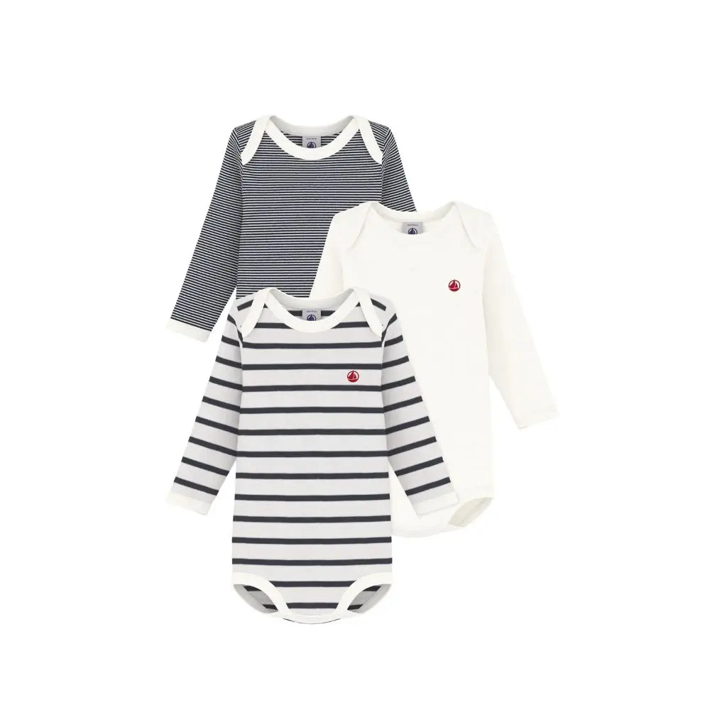 Petit Bateau Body à manches longues Rayures - 3 pièces