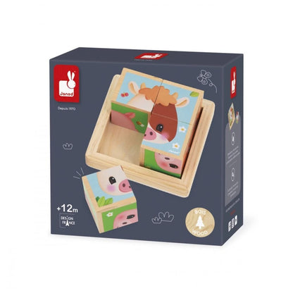 Janod Puzzle En Bois Ferm Lot De 4 Cubes Multi 