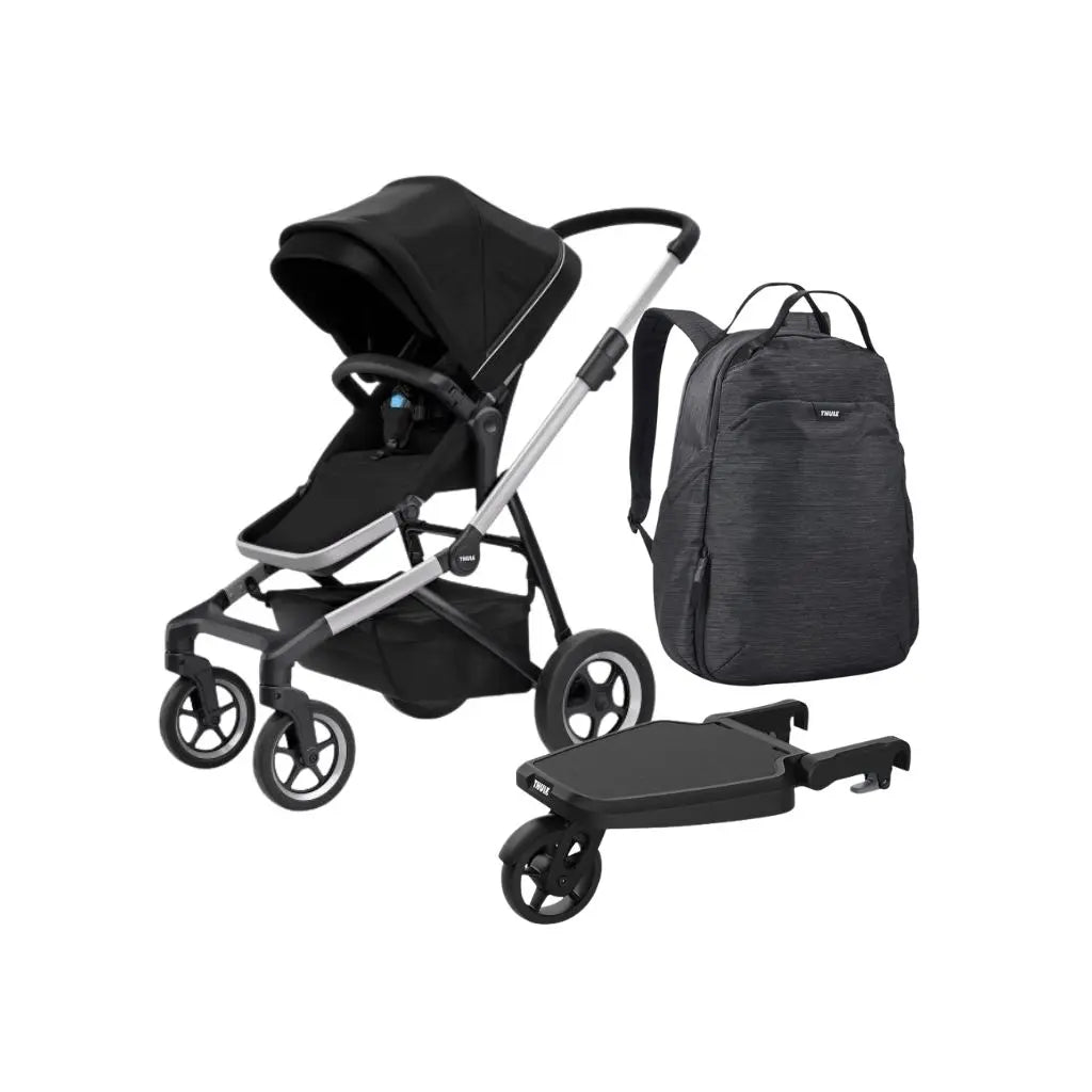 Thule Poussette 3 en 1 Sleek + Sac à dos à langer + planche de poussette Midnight Black