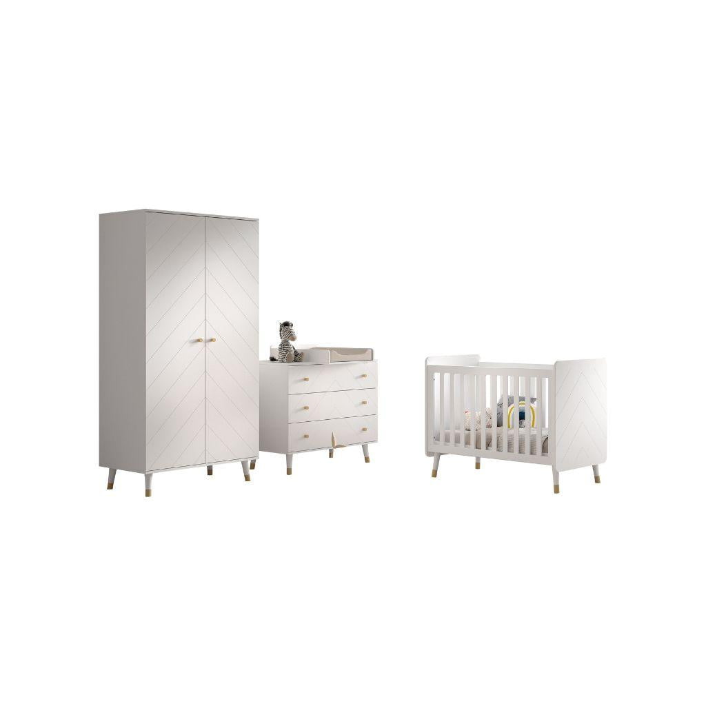 Jaxx Chambre de bébé 3 pièces (lit + commode + armoire 2 portes) Billy blanc