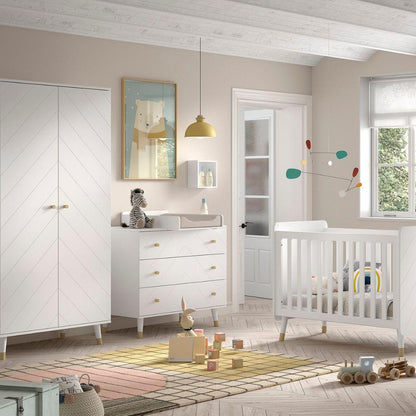 Jaxx Chambre de bébé 3 pièces (lit + commode + armoire 2 portes) Billy blanc