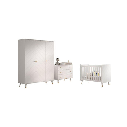 Jaxx Chambre de bébé 3 pièces (lit + commode + armoire 3 portes) Billy blanc