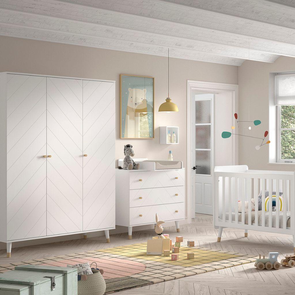 Jaxx Chambre de bébé 3 pièces (lit + commode + armoire 3 portes) Billy blanc