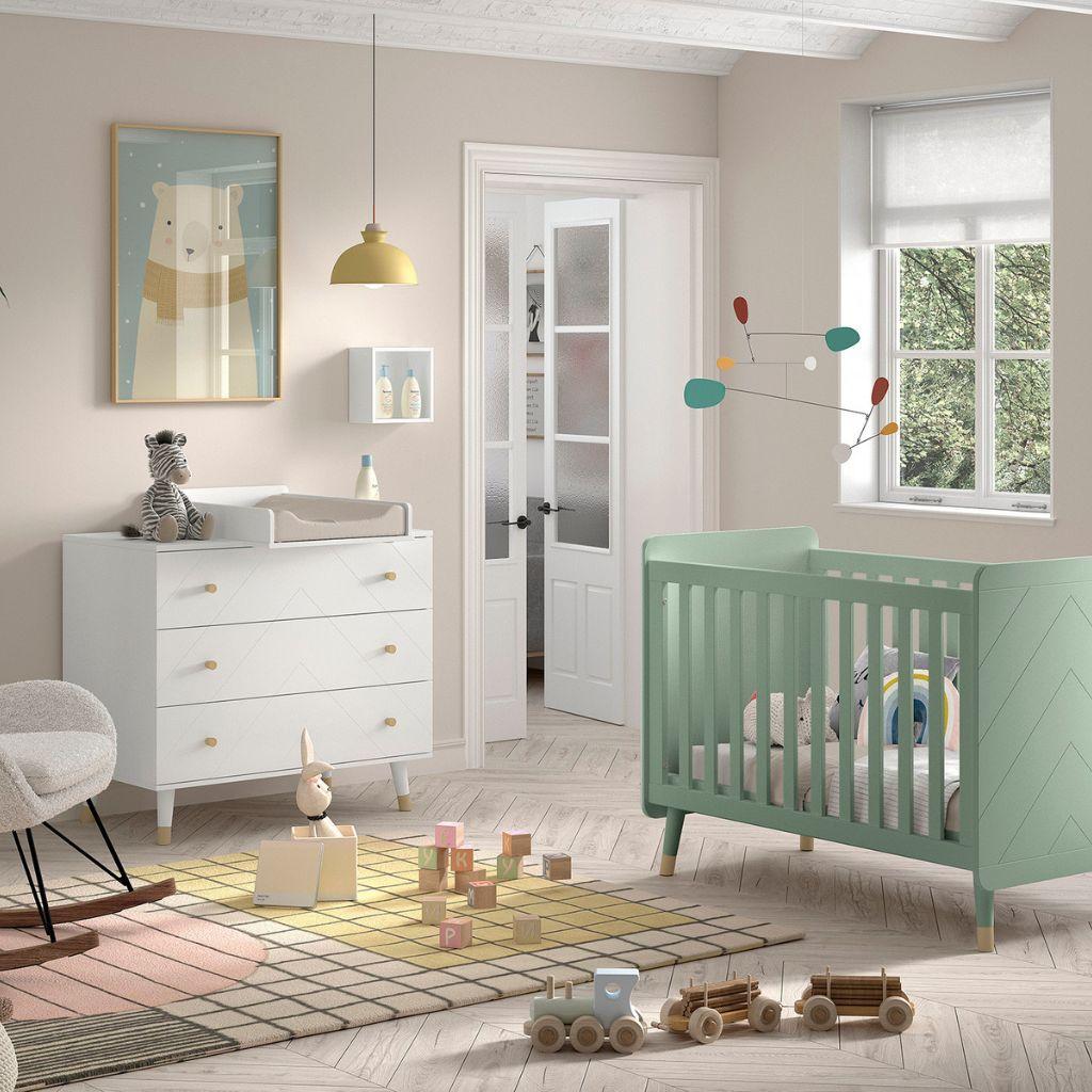 Jaxx Chambre de bébé 2 pièces (lit + commode) Billy vert/blanc