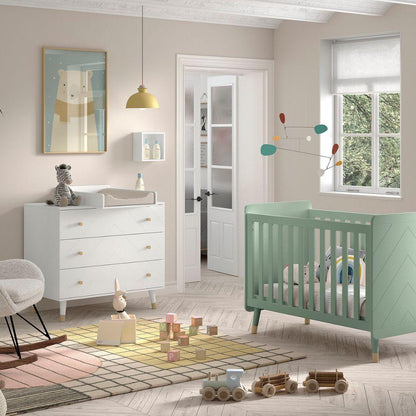 Jaxx Chambre de bébé 2 pièces (lit + commode) Billy vert/blanc