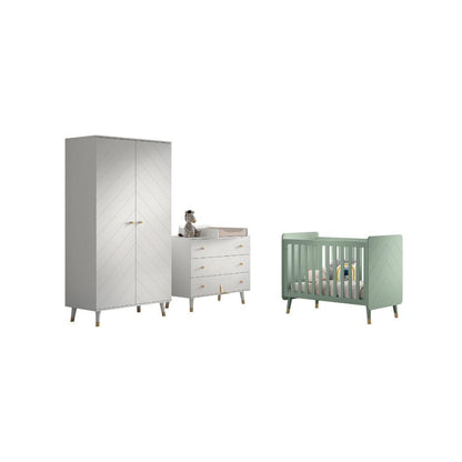 Jaxx Chambre de bébé 3 pièces (lit + commode + armoire 2 portes) Billy vert/blanc