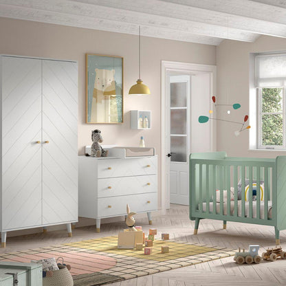 Jaxx Chambre de bébé 3 pièces (lit + commode + armoire 2 portes) Billy vert/blanc