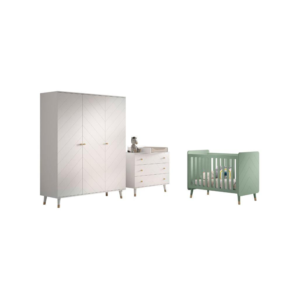 Jaxx Chambre de bébé 3 pièces (lit + commode + armoire 3 portes) Billy vert/blanc