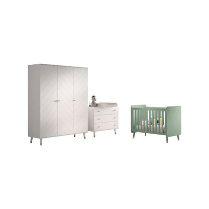 Jaxx Chambre de bébé 3 pièces (lit + commode + armoire 3 portes) Billy vert/blanc