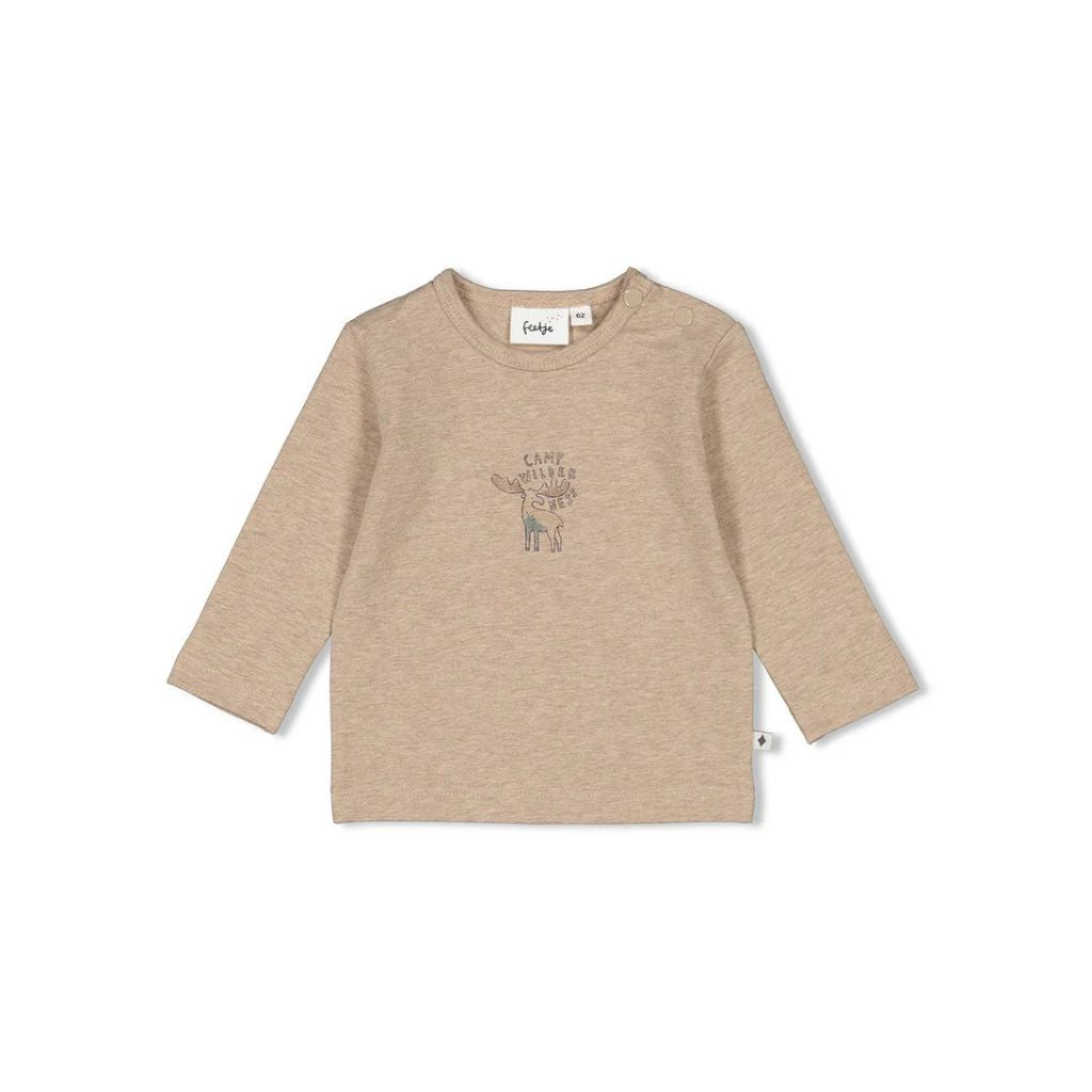 Feetje T-shirt lange mouw AOP - Camp Wilderness, m 62, Taupe melange, Jongens