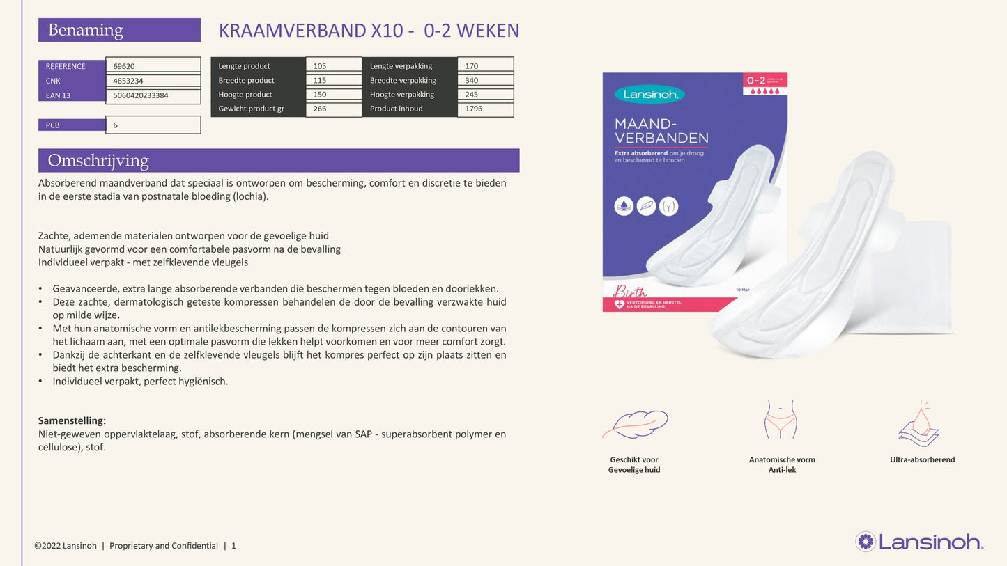 Lansinoh Kraamverband heavy flow - 10 stuks
