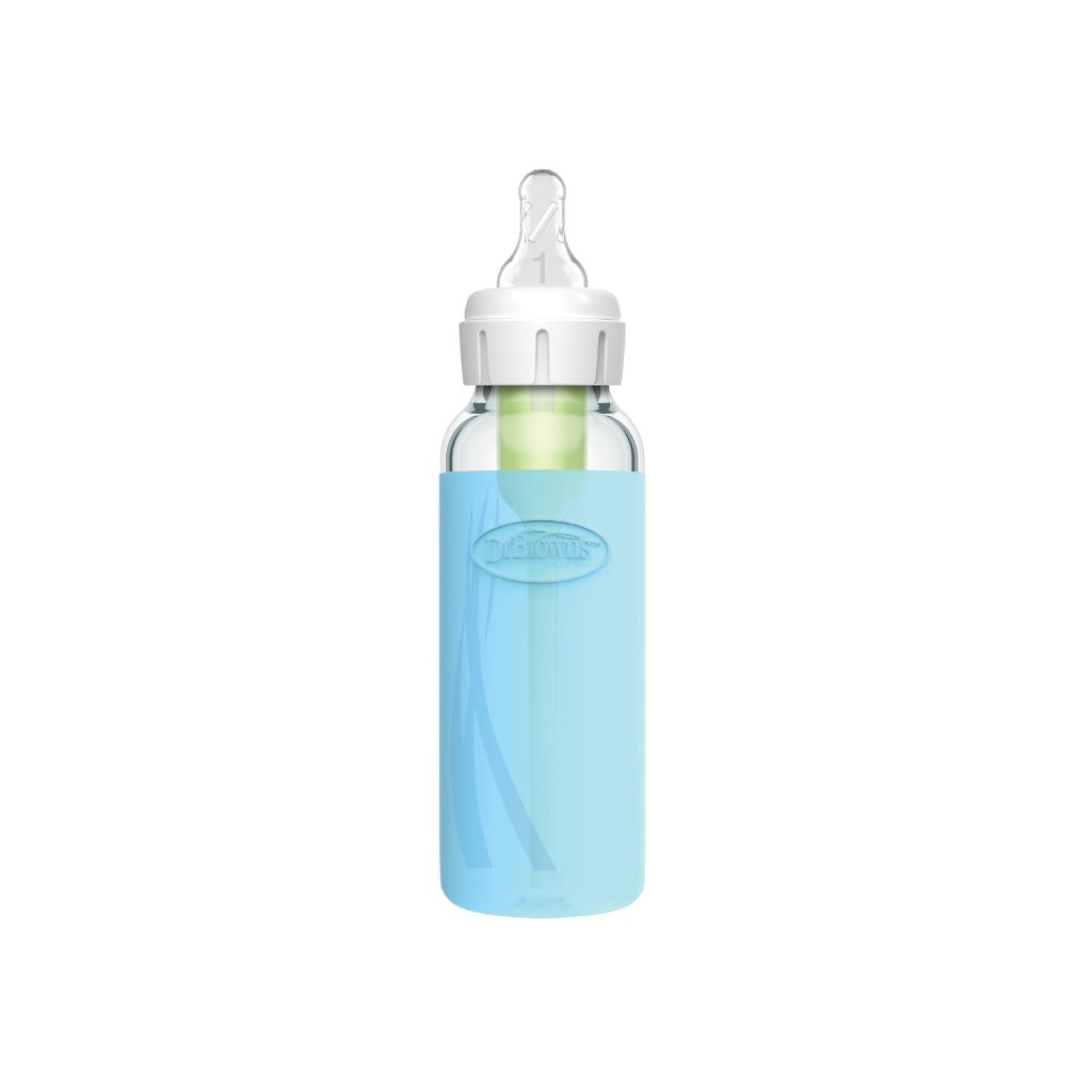 Dr. Brown's Housse de protection pour biberon en verre à col étroit bleu 250 ml