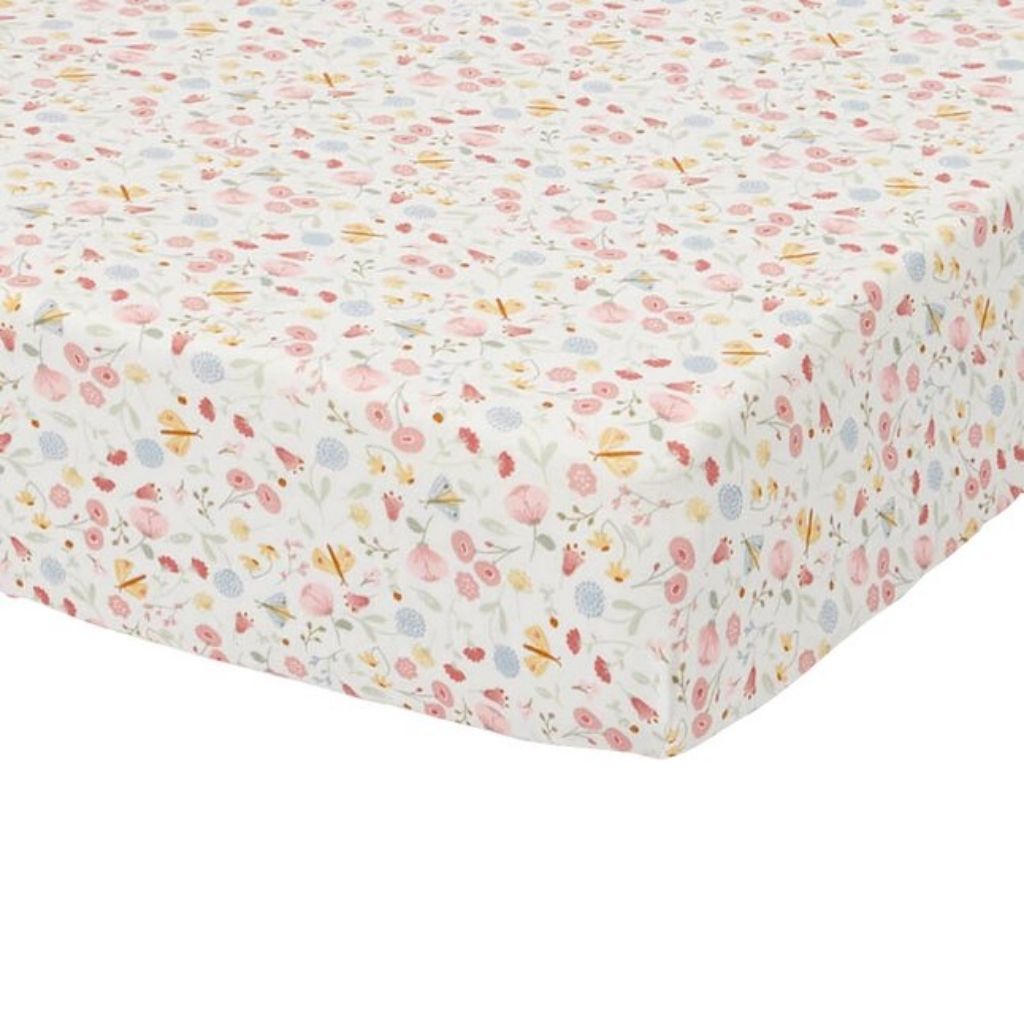 Little Dutch Hoeslaken voor wieg Flowers & Butterflies roze B 40 x L 80 cm