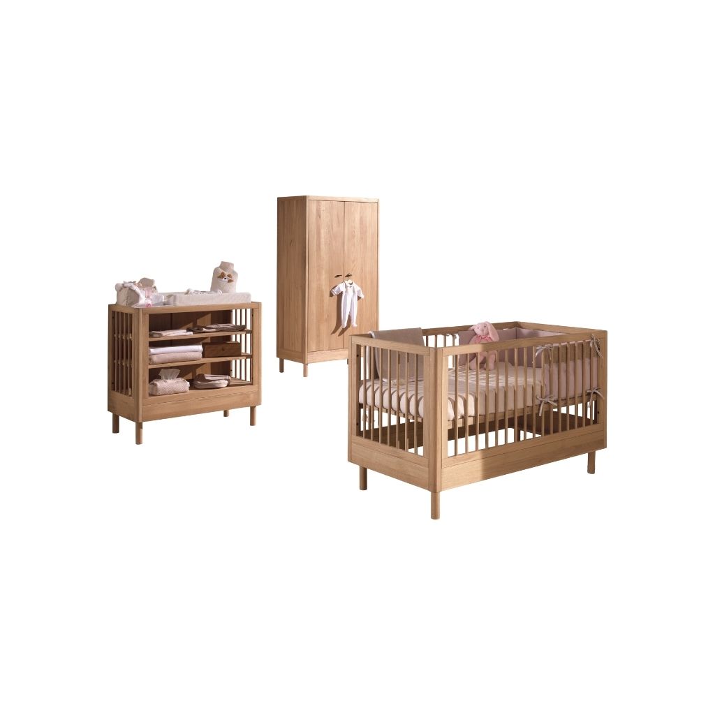 Jaxx Chambre de bébé 3 pièces (lit + commode à langer + armoire 2 portes) FORREST Oak