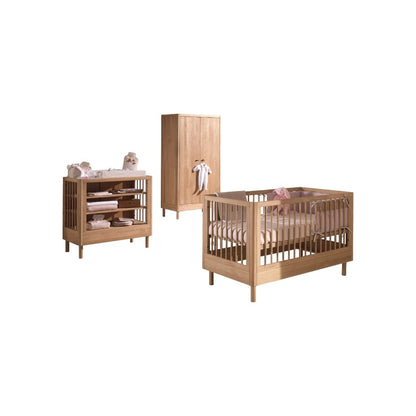 Jaxx Chambre de bébé 3 pièces (lit + commode à langer + armoire 2 portes) FORREST Oak