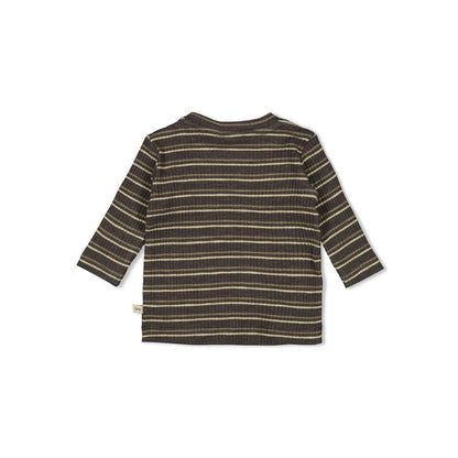 Feetje Tshirt lange mouw rib met streep - Rawrsome Anthracite melange Jongen
