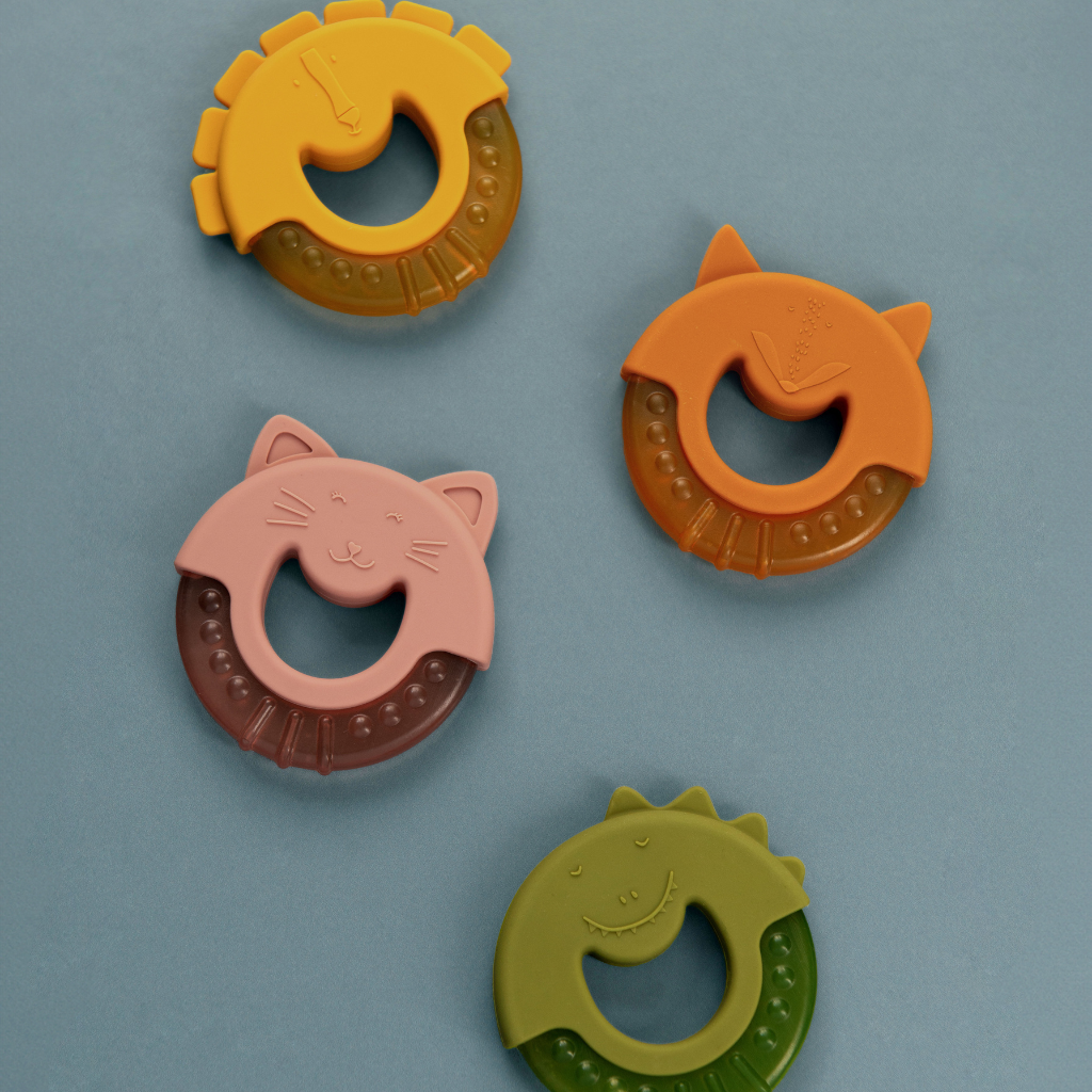 Anneau De Dentition Réfrigérant Bébé En Silicone 100% Alimentaire - Avec Attache Tétine Et Tube Orange à Eau