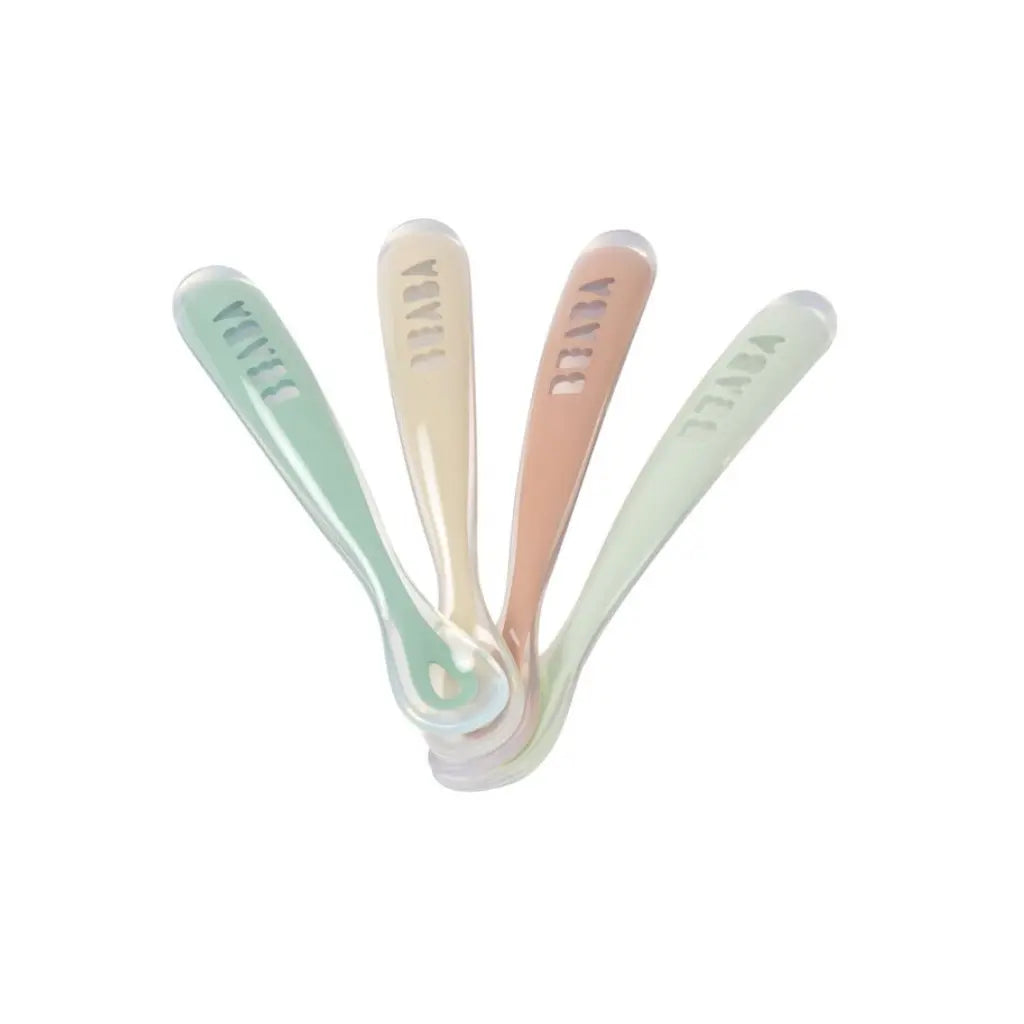 Béaba Lot de 4 cuillères en silicone Praliné / Clay / Sage Green / Gray Green
