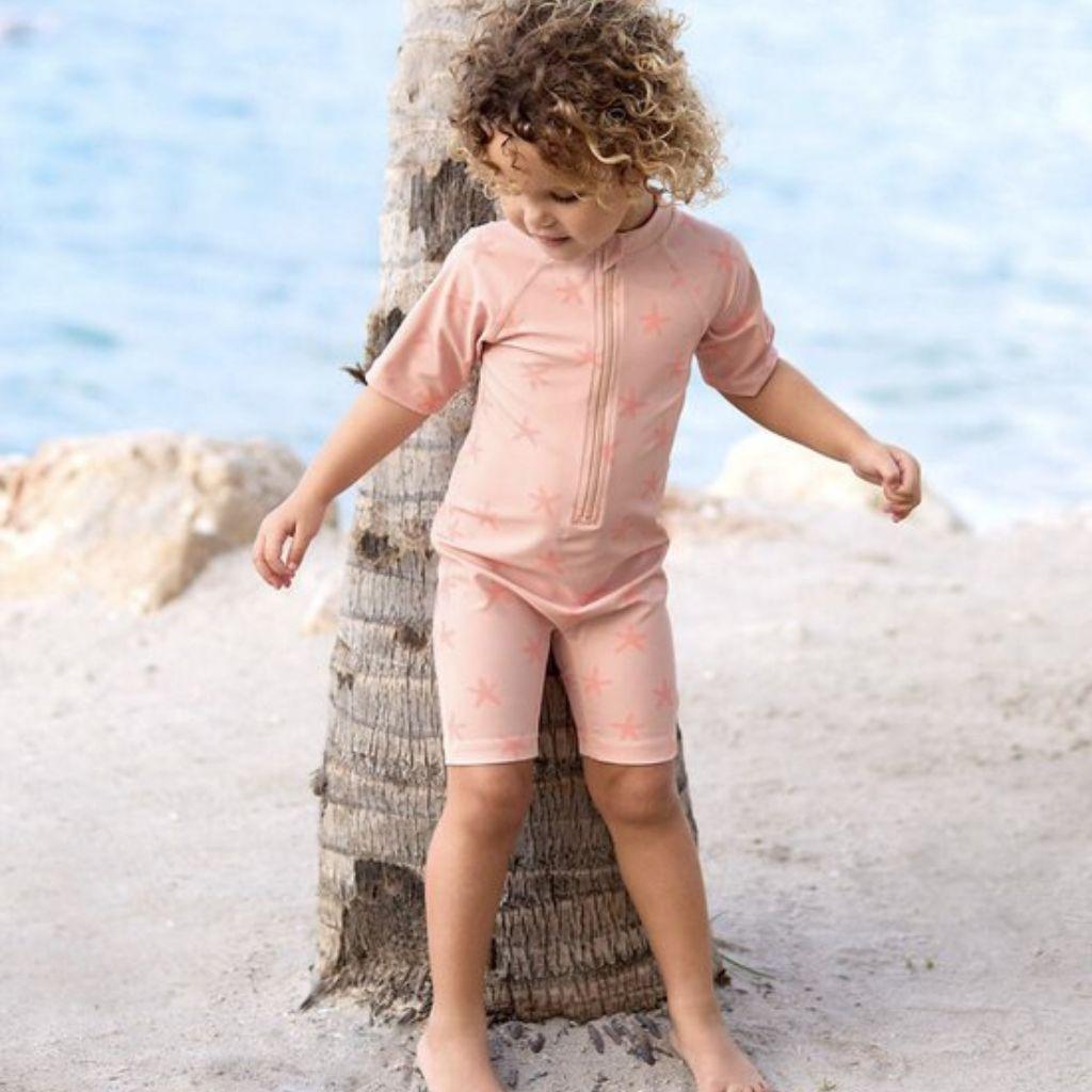 Lässig Zwempak Sunsuit korte mouw Starfish Peach 13-18 maanden maat 86