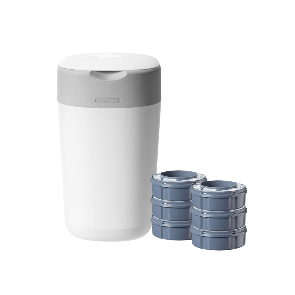 Tommee Tippee Luieremmer Sangenic Twist & Click wit + Navulling voor luieremmer Sangenic 6-pack