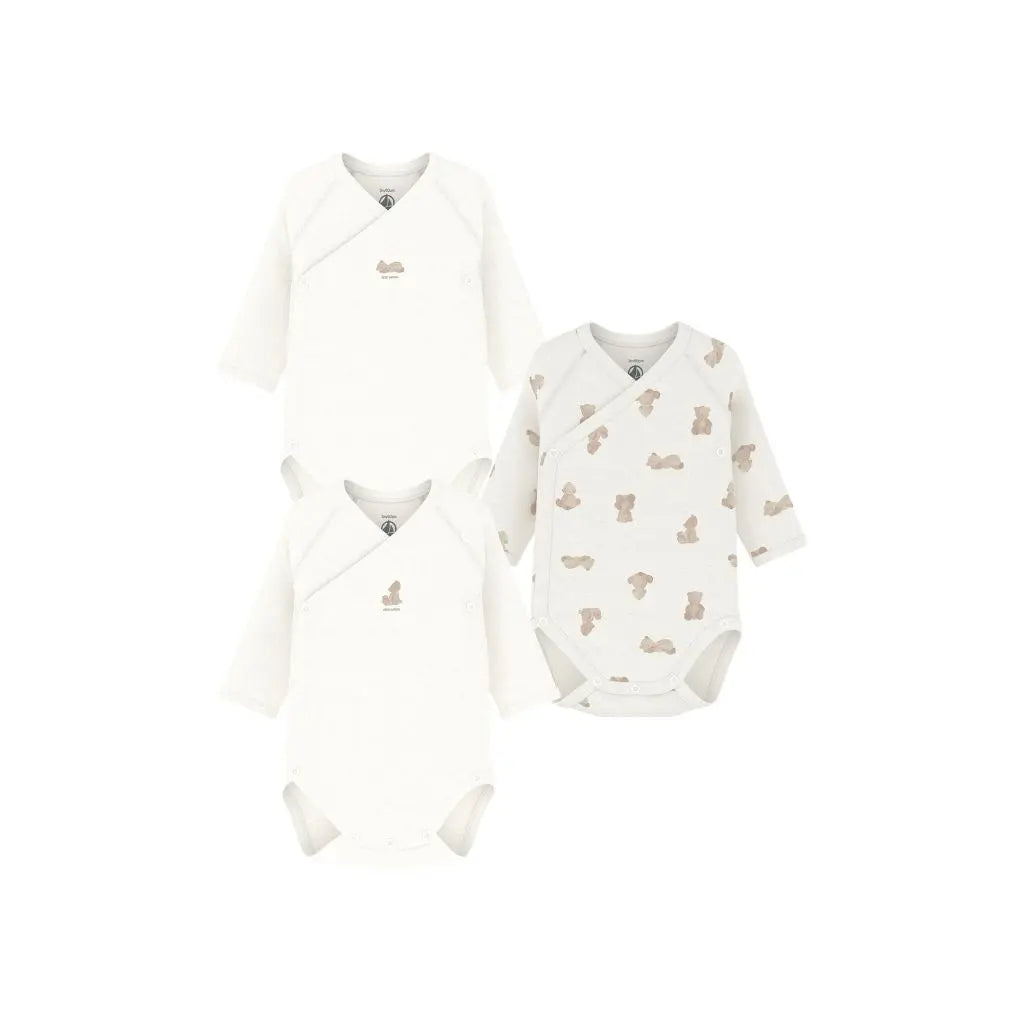 Petit Bateau Body cache-coeur et manches longues Ours - 3 pièces