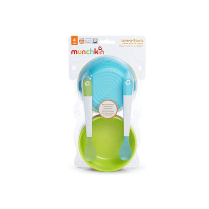 Munchkin Set van 4 kommetjes met deksel + 2 lepeltjes, geschikt voor microgolf en diepvriezer