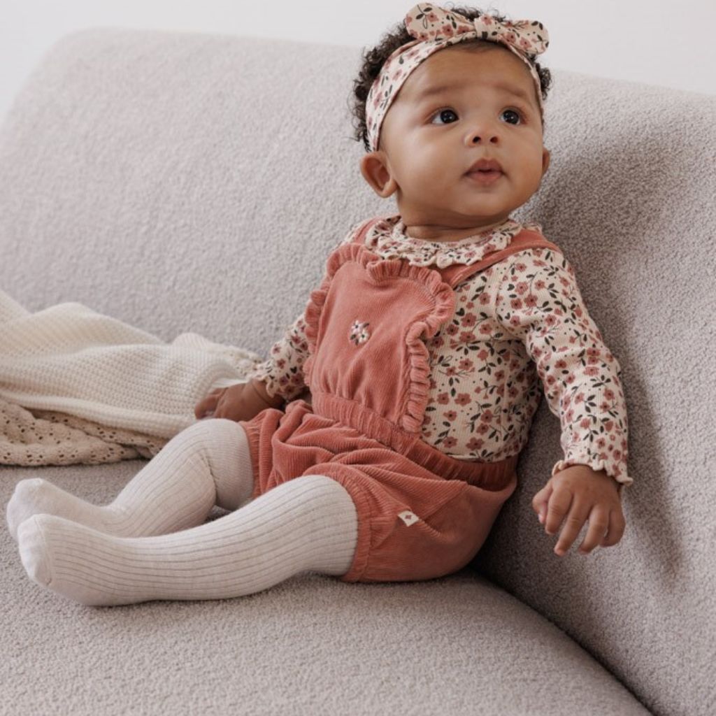 Feetje Tuinbroek kort velours rib - Woodland Bloom Mauve Meisje