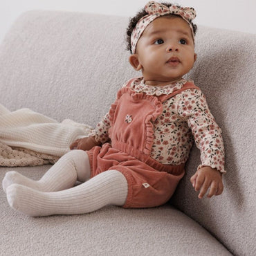 Feetje Tuinbroek kort velours rib - Woodland Bloom Mauve Meisje