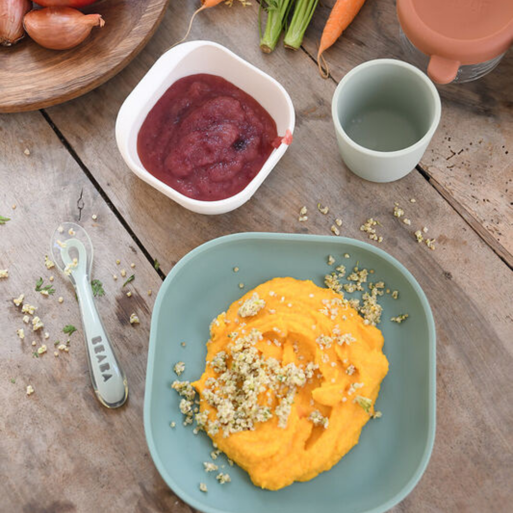 Béaba Set de repas en silicone Sage Green/Gray Green - 4 pièces